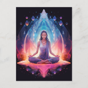 Meditating Yoga Girl, Crystals Vibrant Färg Vykort