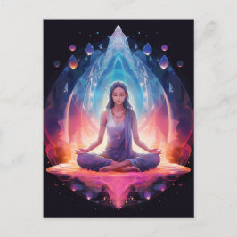 Meditating Yoga Girl, Crystals Vibrant Färg Vykort