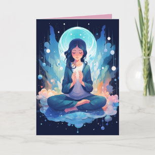 Meditating Yoga Måne Clouds Celestial Birthday Kort