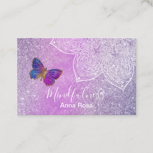 *~* Meditation Butterfly Mandala Reiki Yoga Visitkort (Framsida)
