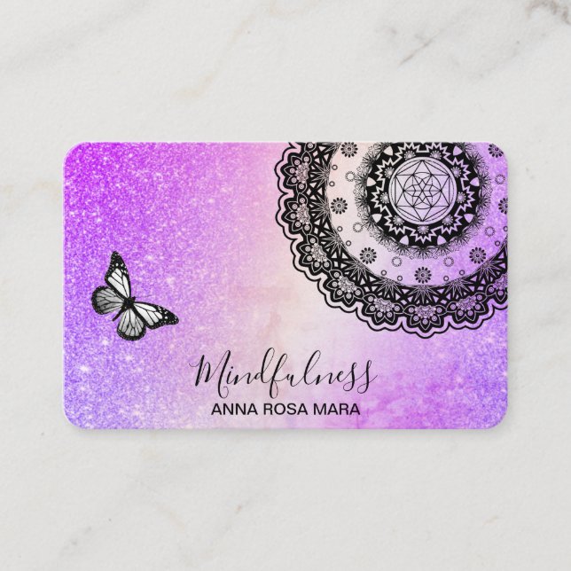 *~* Meditation Butterfly Yoga - Reiki Mandala Visitkort (Framsida)
