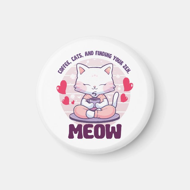 Meditation cat - Kawaii cat Magnet (Framsidan)