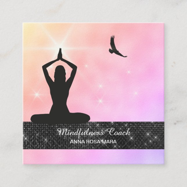 *~* Meditation Glitter Bird Eagle Pastel Yoga Fyrkantigt Visitkort (Framsida)