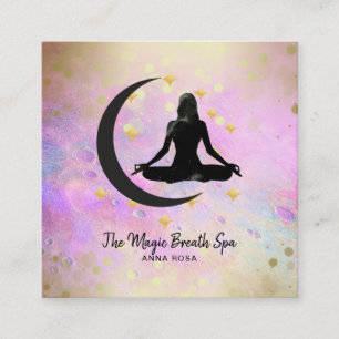 *~* Meditation Guld Woman + Måne Yoga Mindfulness Fyrkantigt Visitkort