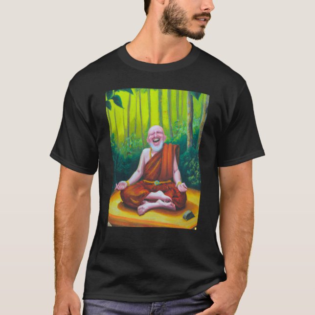 Meditation Guru Laughing Zen Buddha Meditation T Shirt (Framsida)