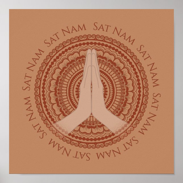 Meditation Händer Sat Nam Mandala Ro Beige Skriv u Poster (Framsidan)