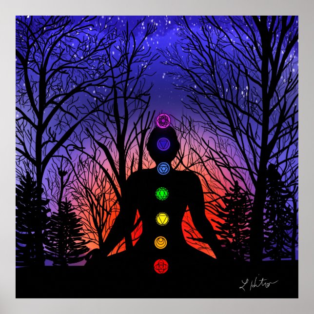 Meditation i parken | Yoga, Träd och Sunset Poster (Framsidan)