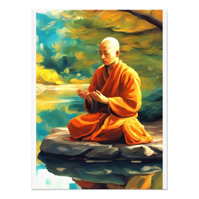 Meditation KI Gemälde buddhistischer Mönch  Fototryck (Framsidan)
