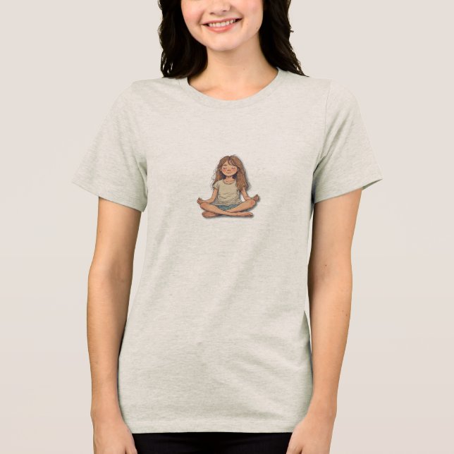 Meditation Line Art | Minimalist Woman Drawing T Shirt (Framsida)