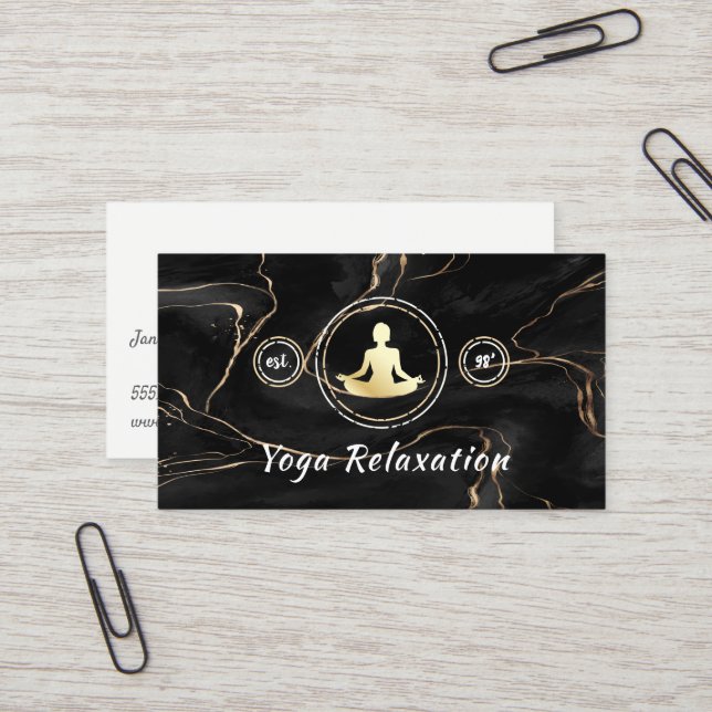 Meditation Logotyp | Svart marmor Visitkort (Fram/Back In Situ)