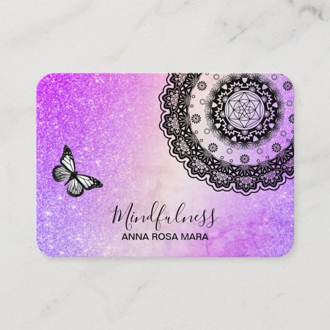 *~* Meditation Mandala Butterfly Yoga Reiki Visitkort (Framsida)
