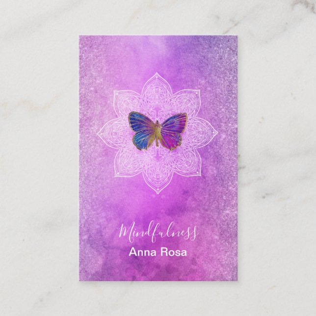*~* Meditation Mindfulhet Mandala Butterfly Reiki Visitkort (Framsida)