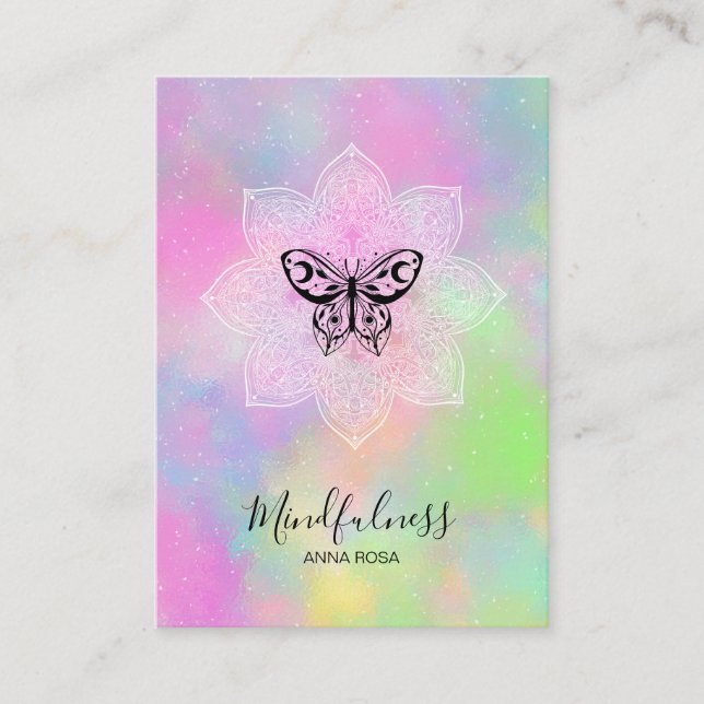 *~* Meditation Mindfulness Yoga Mandala Butterfly Visitkort (Framsida)