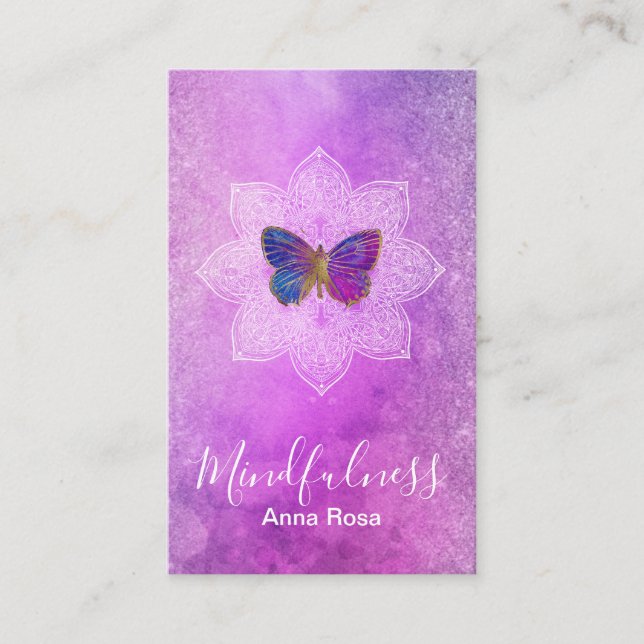 ** Meditation Mindfulness Yoga Mandala Butterfly Visitkort (Framsida)