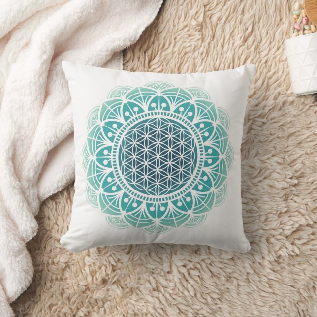 Meditation, mynta grönt Mandala Flower of life Kudde (Filt)