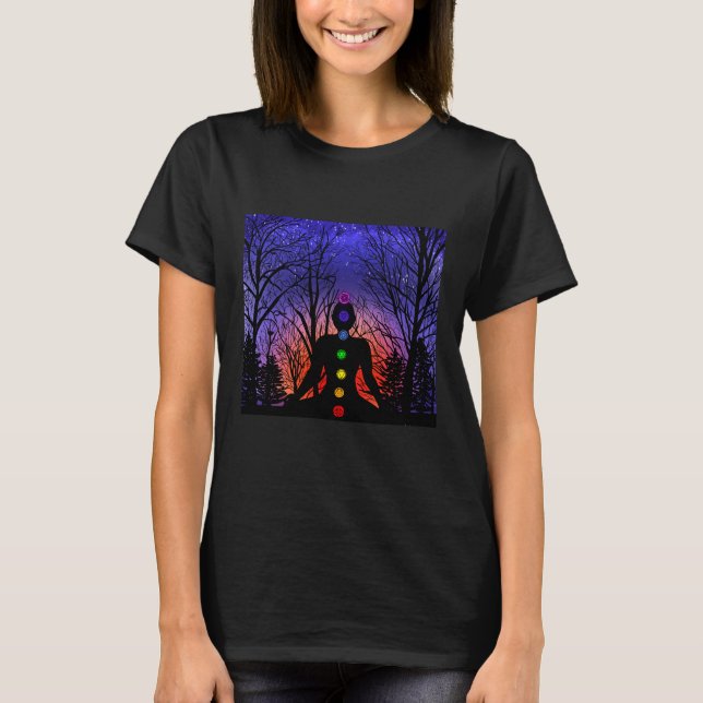 Meditation och Träd på en stjärnkväll Sunset T Shirt (Framsida)