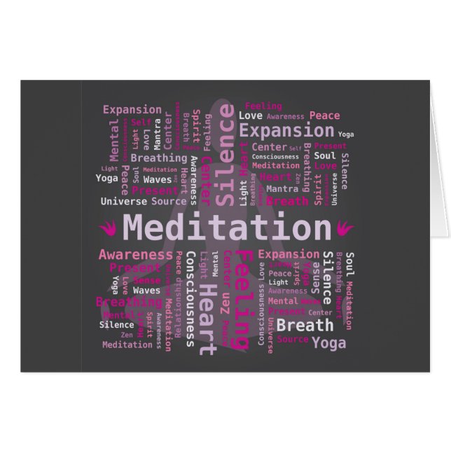 Meditation Ord Cloud Rosa Färg Black Background Hälsningskort (Framsidan Horizontal)