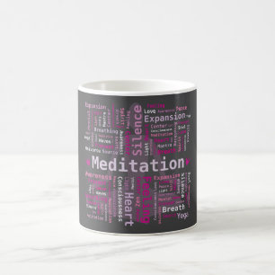 Meditation Ord Cloud Rosa Färg Black Background Kaffemugg