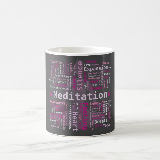 Meditation Ord Cloud Rosa Färg Black Background Kaffemugg (Center)