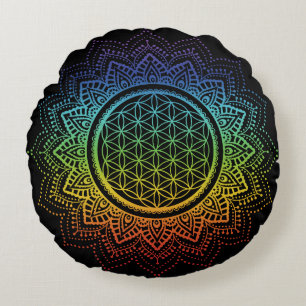 Meditation Pillow-blomman Mandala Chakra Rund Kudde