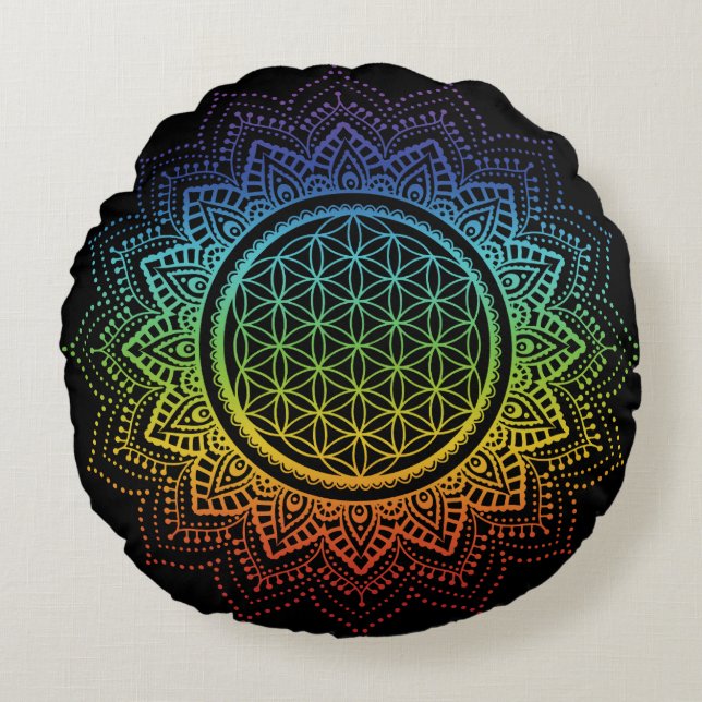 Meditation Pillow-blomman Mandala Chakra Rund Kudde (Framsidan)