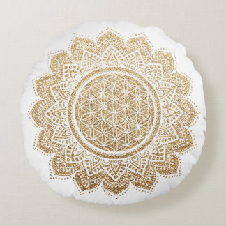 Meditation Pillow-blomman Mandala Guld Rund Kudde