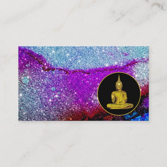 *~* Meditation Rainbow Universe Glitter Buddha Visitkort (Framsida)
