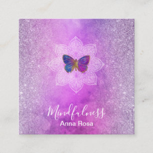 *~* Meditation Reiki Mindfulness Mandala Butterfly Fyrkantigt Visitkort