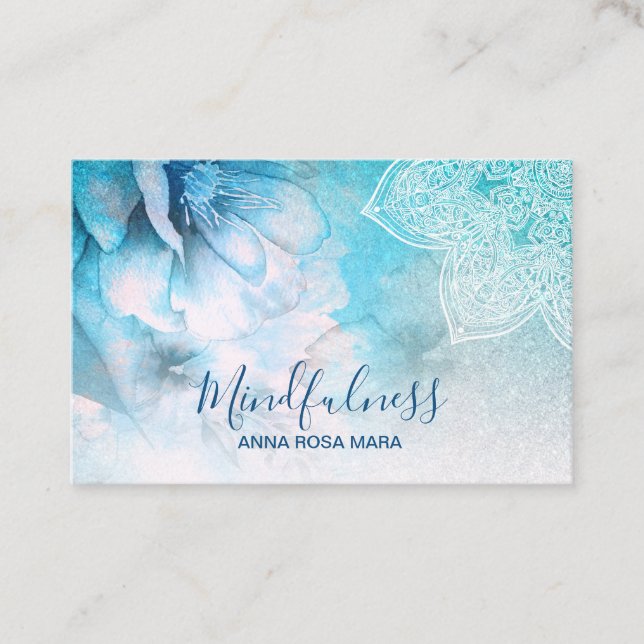 *~* Meditation Reiki Yoga Blommigt Glitter Mandala Visitkort (Framsida)