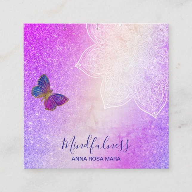 *~* Meditation Reiki Yoga . Butterfly Mandala Fyrkantigt Visitkort (Framsida)