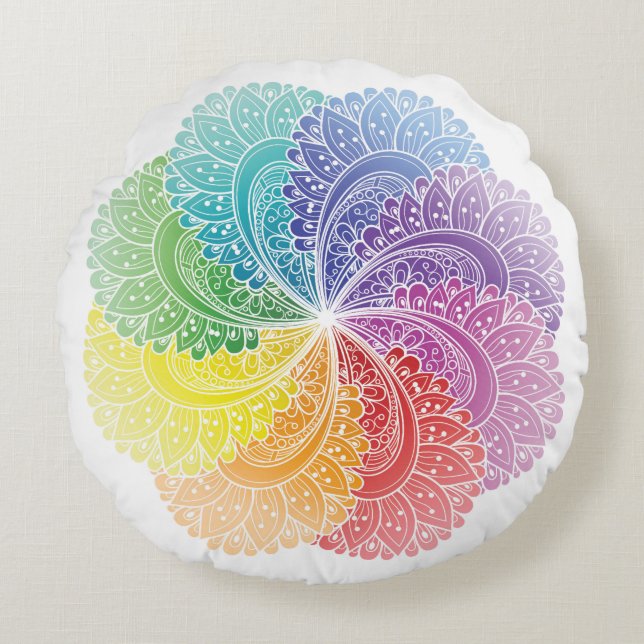 Meditation vid Mandala Chakra färg Rund Kudde (Framsidan)