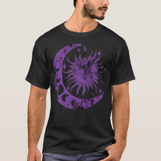Meditation Yin Yang Sol Måne Distress Lila T Shirt