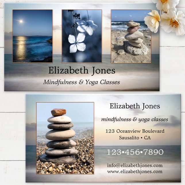 Meditation Yoga Affärskortet Foton Visitkort (Beach photo business card - massage therapist, reiki healer, meditation instructor or yoga teacher)