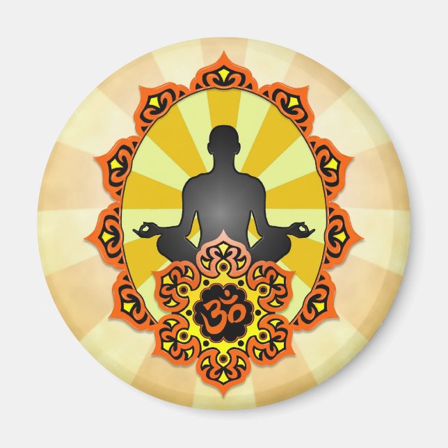 Meditation Yoga Aum, orange och gult Magnet (Framsidan)