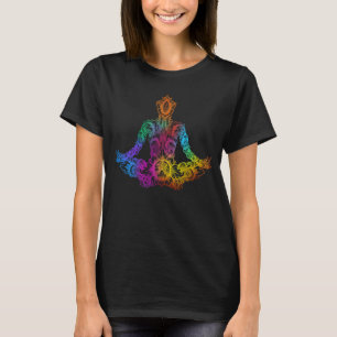 Meditation Yoga Chakra Rainbow Färg Lotus Pose T Shirt