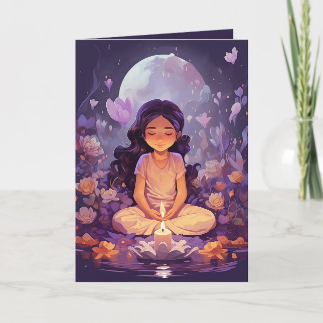 Meditation Yoga Girl Crystal Lila Lotus Birthday Kort (Framsida)