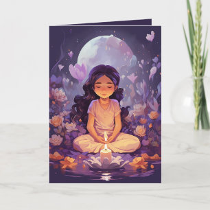 Meditation Yoga Girl Crystal Lila Lotus Birthday Kort