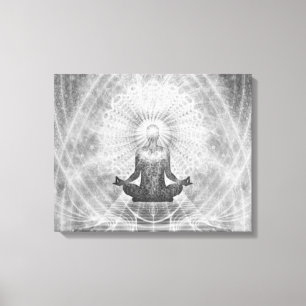 ""MEDITATION" Yoga Pose MINIMALIST Silver Grått Canvastryck