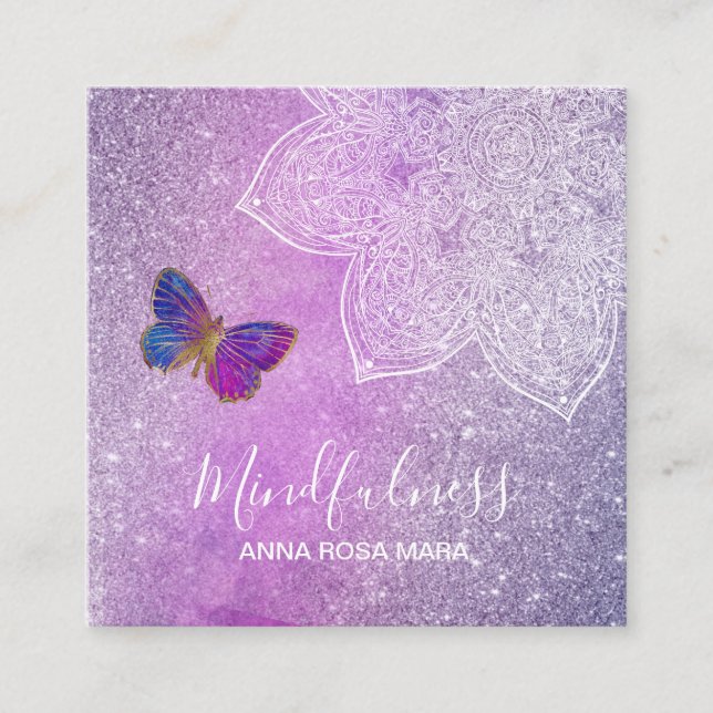 *~* Meditation Yoga Reik Mandala Butterfly Fyrkantigt Visitkort (Framsida)