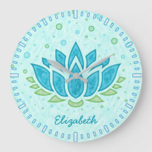 Meditation Yoga Space Blue Lotus Flower Zen NAMN Stor Klocka