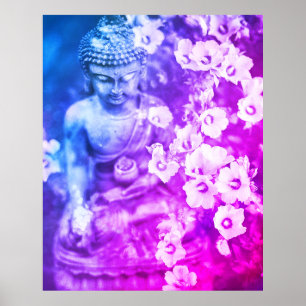 *~* Meditation Zen Buddha Meditate Blommigt Aqua Poster