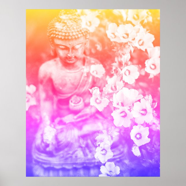 *~* Meditation Zen Buddha Meditate Blommigt Bold Poster (Framsidan)