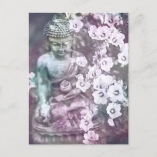 *~* Meditation Zen Buddha Meditate Blommigt Lavend Vykort