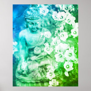 *~* Meditation Zen Buddha Meditate Blommigt Ombre Poster
