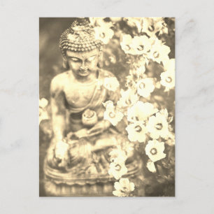 *~* Meditation Zen Buddha Meditate Flowers Guld Vykort