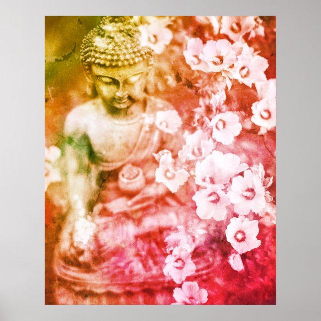 *~* Meditation Zen Buddha Meditate Flowers Orange Poster (Framsidan)