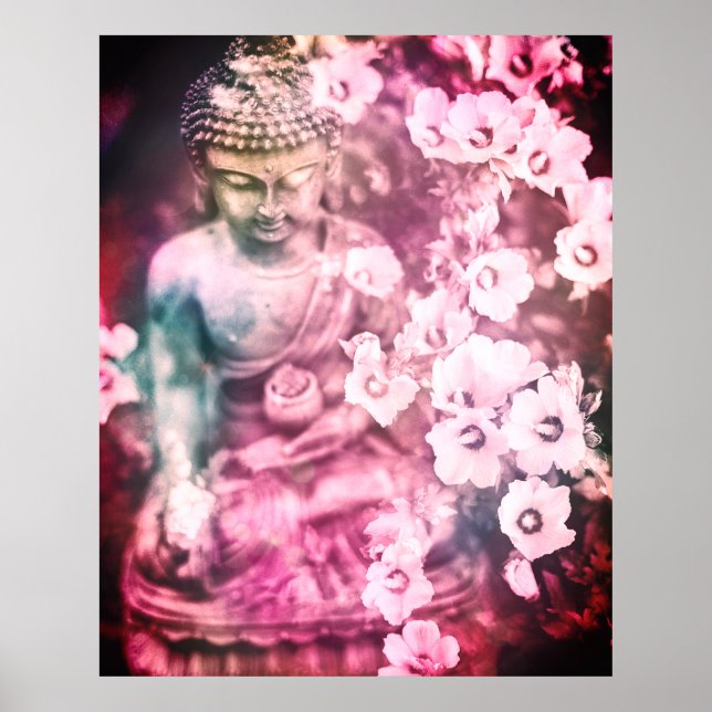 *~* Meditation Zen Buddha Meditate Flowers Rosa Poster (Framsidan)