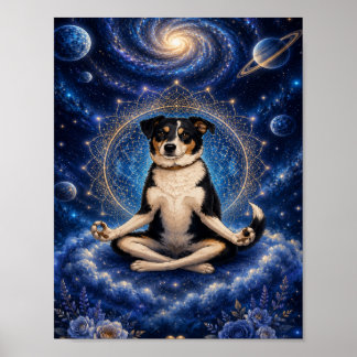 Meditations Tricolor Hund Kosmisk Zen Yoga Mandala Poster