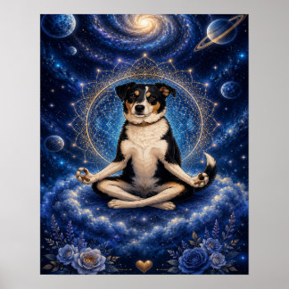 Meditations Tricolor Hund Kosmisk Zen Yoga Mandala Poster