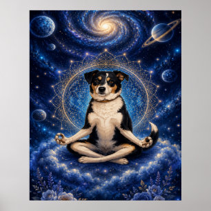 Meditations Tricolor Hund Kosmisk Zen Yoga Mandala Poster